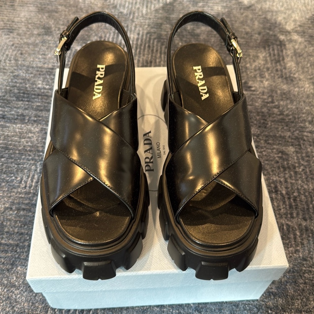 Black Prada platform sandals size 39.5